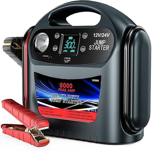 8000A Car Battery Jump Starter for All Gas/Diesel,12V/24V Jump Starter Portable for Commercial Vehicles and Diesel Engines, Heavy Duty Jump Box Power Pack with LED Light