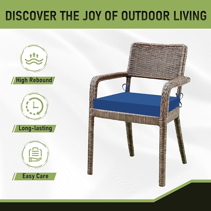 Basic Beyond Outdoor Chair Cushions Set of 2, Square Corner Outdoor Cushions for Patio Furniture, Water Resistant Patio Chair Cushions with 2 Ties, 18.5x16x3, Royal Blue