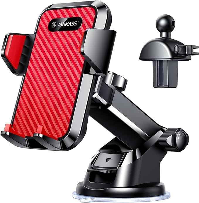 VANMASS【85+LBS Strongest Suction & Military-Grade Ultimate Car Phone Mount【Patent & Safety Certs】 Cell Phone Holder for Dash Windshield Vent for iPhone 17 Pro Max Automobile Accessory Kits,Red