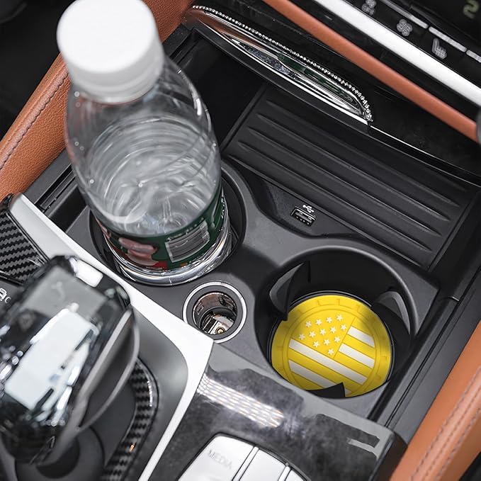 AUCELI 4 Pack Car Cup Holder Coasters, Colored American Flag US Flag Insert Car Cup Coaster, 2.75 Inch Anti Slip Shockproof Embedded Drink Mat, Vehicle Interior Decor Accessories