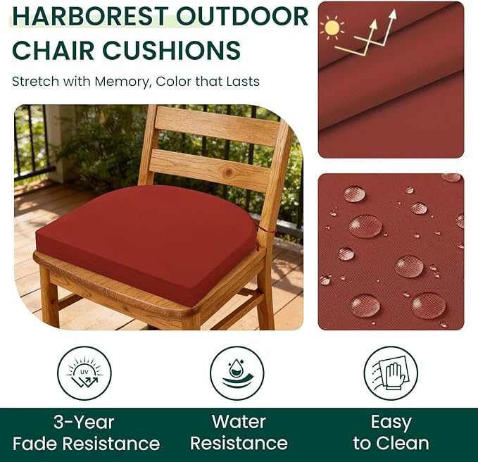 HARBOREST Outdoor Chair Cushions Set of 4, Water Resistant Patio Chair Cushions with Ties, Outdoor Seat Cushions for Patio Furniture, 17"x16"x2", Burnt Orange