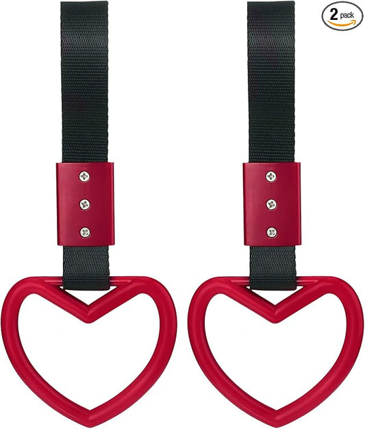 2 Pieces Rings Heart Shaped Car Handle Straps Drift Charm Rear Bumper Warning Ring Decor Subway Bus Broken Heart Handle for Car Interior (Red)