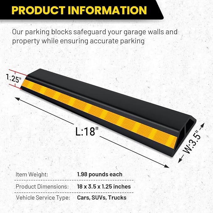 HOXWELL 2 Pcs 18'' Heavy Duty Parking Aid for Garage, with Yellow Safety Stripes, Parking Gadgets Protects Car and Garage Walls, Parking Stopper Easy to Install 2 Packs