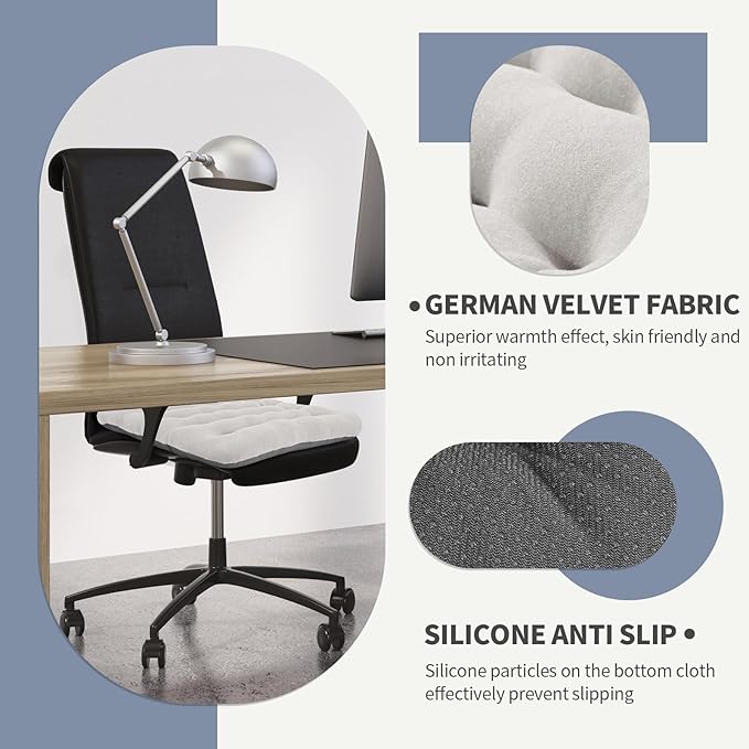 BUYUE Good Support Office Chair Cushion Padded, Soft Velvet Comfortable Non-Slip Seat Cushion for Computer Desk Kitchen Chair (1 Count, Light Gray)