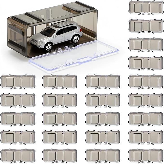 Marsui 144 Pcs 1/64 Scale Toy Cars Organizer Storage Case Clear Individual Toy Car Display Case1.4 x 1.4 x 3.5 Inches (Black Gray)