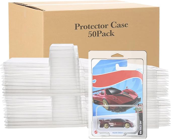 50 Pcs Protector Case Compatible with Hot Wheels Display Case Storage Case Plastic Model Car Clamshell Cases Display Clear Die Cast Car Blister Pack Covers Protector for Hotwheels Toy Car Set