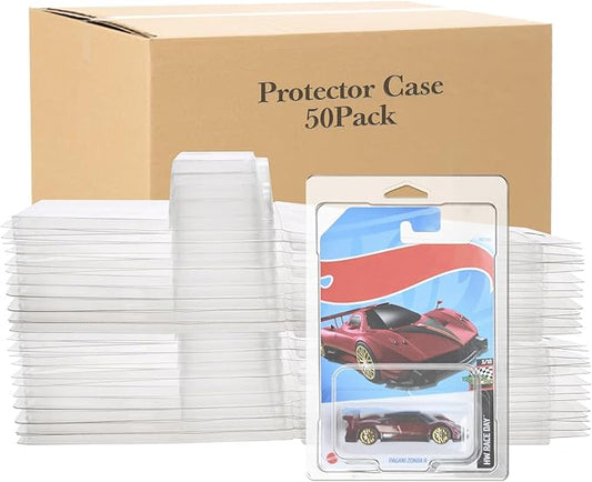 50 Pcs Protector Case Compatible with Hot Wheels Display Case Storage Case Plastic Model Car Clamshell Cases Display Clear Die Cast Car Blister Pack Covers Protector for Hotwheels Toy Car Set