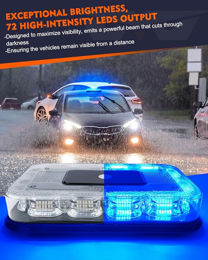 LUMENIX LED Roof Top Strobe Beacon Light Bar Rooftop Security Warning Emergency Flashing Plow Lights for Police Firefighters Volunteer POV Vehicles Trucks Cars - Blue