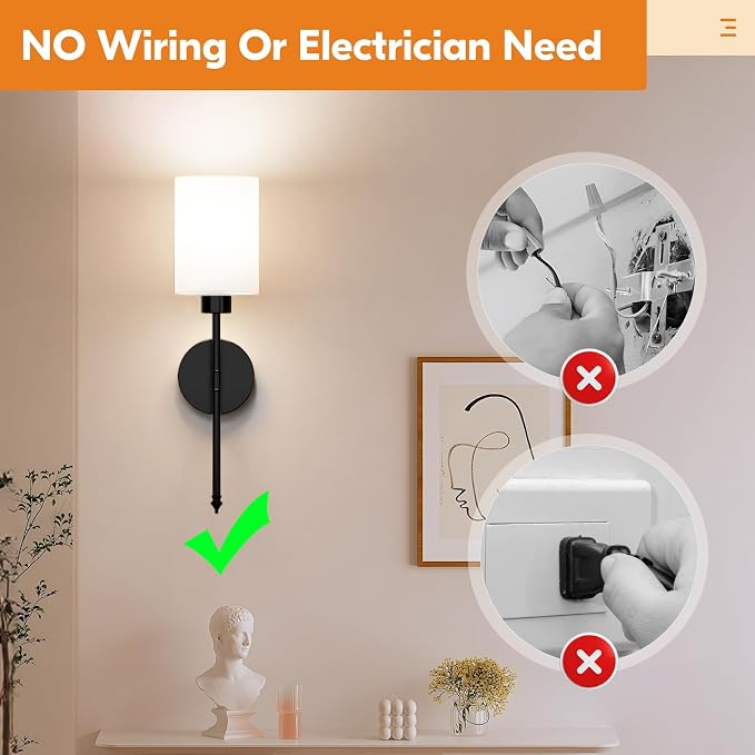 NIORSUN 20.67 inch Battery Operated Wall Sconce Set of 2, Black Rechargeable Wall Lights with 10400mAh Dimmable Bulbs and Remote, 9 Colors Wireless Wall Lamps for Bedroom Living Room Hallway