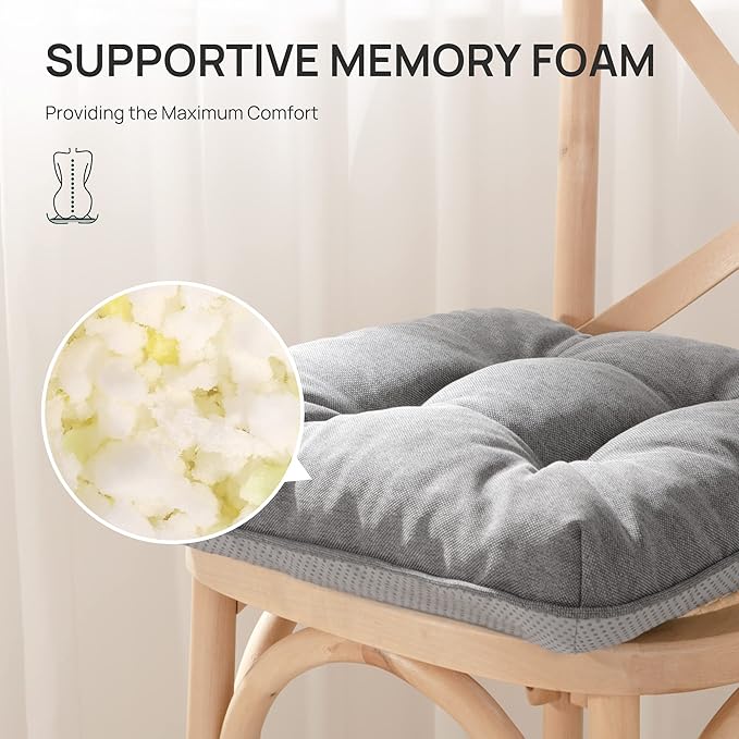 Love's cabin Memory Foam Chair Cushions Set of 4, 19"x19"x3.5" Indoor & Outdoor Seat Pads for Dining, Kitchen, Office, Patio Chairs - Grey