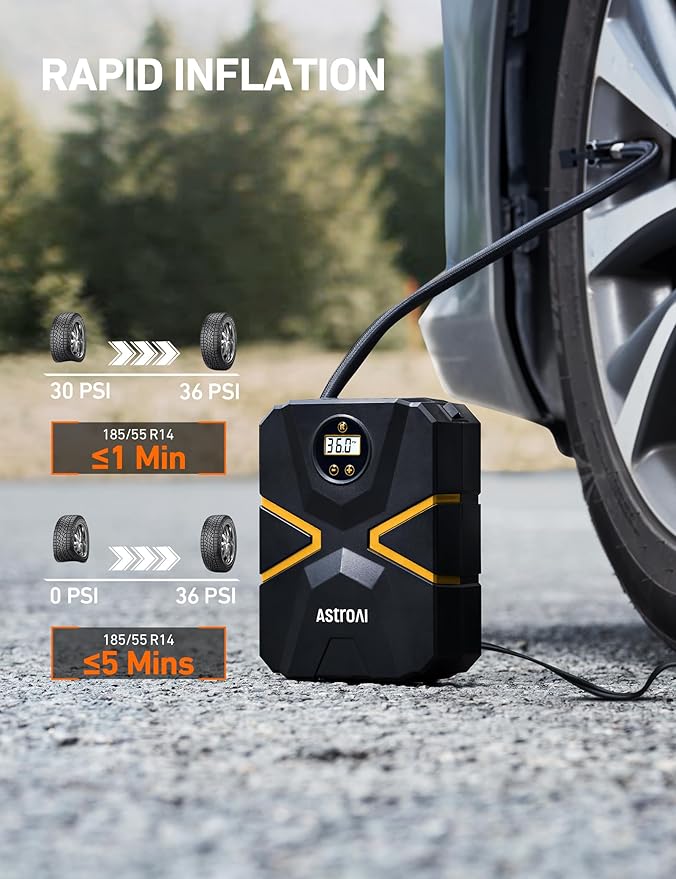 AstroAI S1 Tire Inflator Portable Air Compressor 12V DC, Digital Car Tire Pump 150 PSI, Preset Tire Pressure & Auto Shutoff, Electric Air Pump for Car Tires, Motorcycles, Bicycles, Other Inflatables