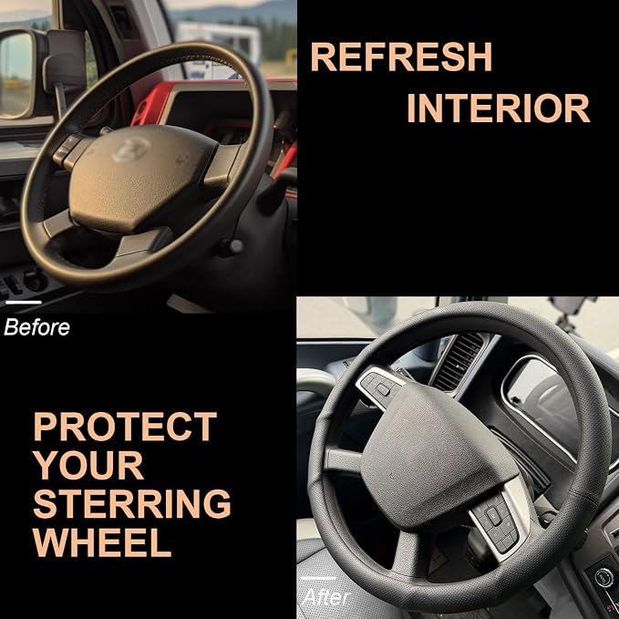 PINCTROT XL 17.5-18in Nappa Leather Supported Grip Steering Wheel Cover for Semi Truck, Fits RV, Big Rig Trucker, 18 Wheeler and Classic Cars, Anti-Slip Slim Perforated Design 17.5-18 Inch (Black)