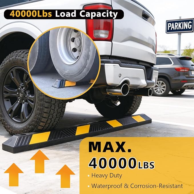 BESEA 1pcs Curb Parking Stoppers for Garage Bumpers Parking car - 72" Length 4" High Heavy Duty Rubber Wheel Stopper for Vehicles Truck Driveway Help Your Cars Parking Stop Perfectily(1pack)