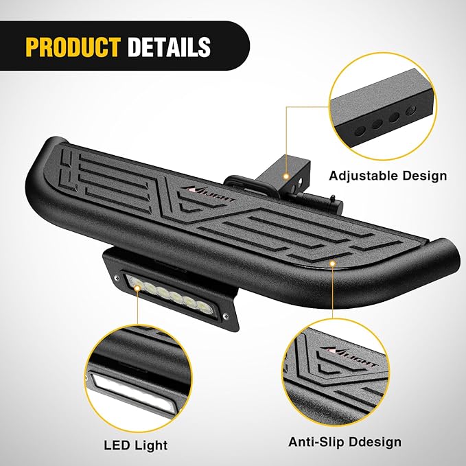 Nilight Hitch Step 2 Inch Receiver Universal with LED Light, Pin Lock and U-Bolts Stabilize,Rear Bumper Guard for Pickups Trucks Vans SUVs ATVs