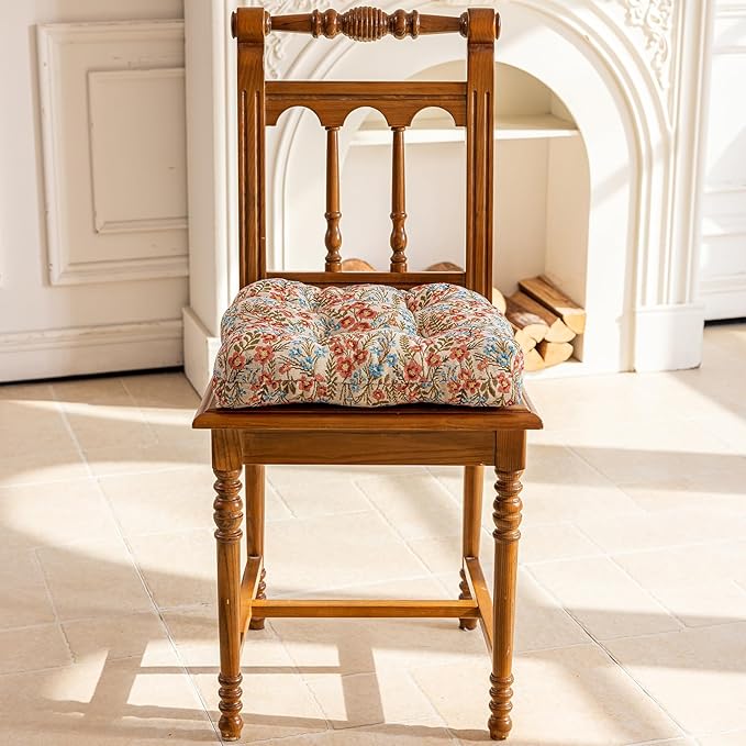 vctops Farmhouse Floral Print Chair Cushions with Ties U-Shaped Soft Comfortable Chair Pads Non Slip Seat Cushions for Indoor Dining Room and Kitchen Chairs (Flower G,16"x16")