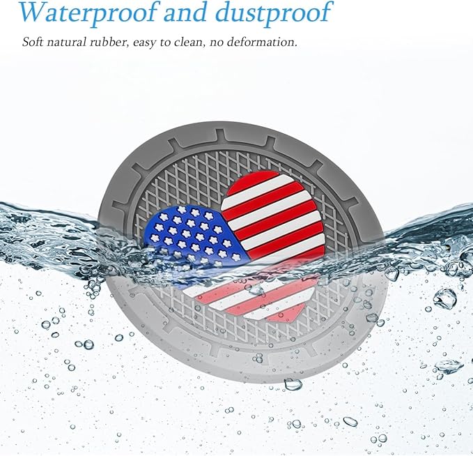 AUCELI 4 Pack Car Cup Holder Coasters, Colored American Flag US Flag Insert Car Cup Coaster, 2.75 Inch Anti Slip Shockproof Embedded Drink Mat, Vehicle Interior Decor Accessories