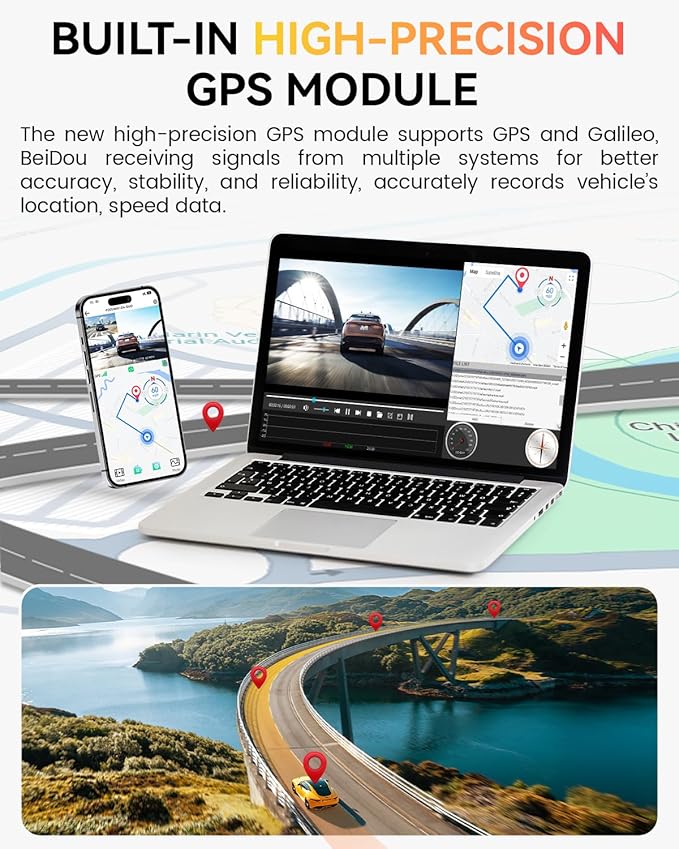 FOCUWAY Dash Cam Front and Rear, Real 4K@30fps/2K@60fps+1080P@30fps Dash Camera for Car, Touchscreen, Voice Control, with GPS WiFi, HDR Night Vision, 64GB Card, 160 Wide Angle, 24H Parking Mode