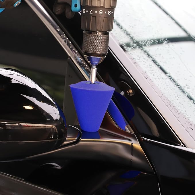 SPTA Polishing Cone, Car Wheel Hub Drill Buffing Sponge Pads Kit, Polishing Ball (Blue T80 Medium Cut Polishing Cone)