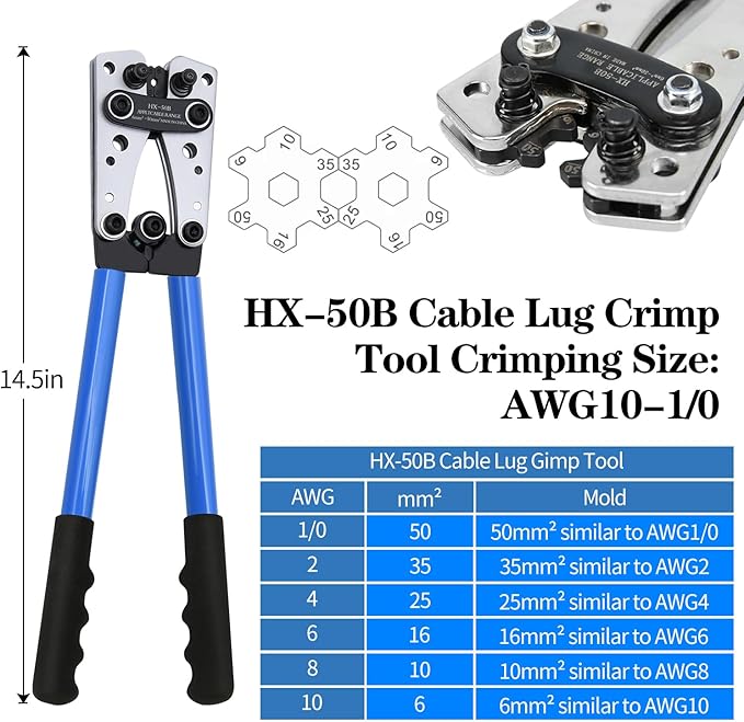 Battery Cable Wire Lug Crimping Tool Kit with 340pcs Copper Wire Lugs, Wire Crimping Tool for AWG 10-1/0 Electrical Lug Crimper, with Cable Cutter, 420pcs Dual Wall Adhesive Heat Shrink Tubing