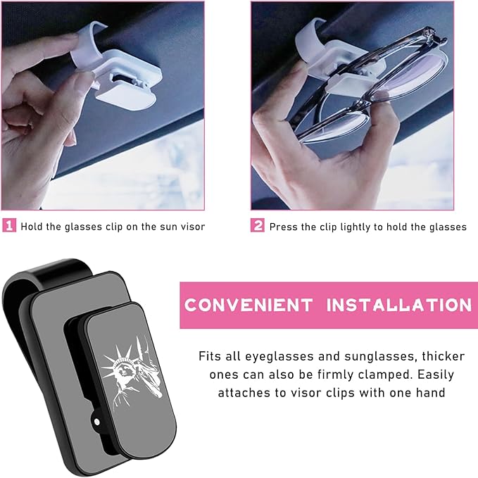 Ohleats Sunglasses Holder for Car Sun Visor, Statue of Liberty Metal Auto Eyeglass Hanger Clip, Multi-Function Ticket Card Clip Eyeglasses Mount, Car Accessories for Men Women (Gray)