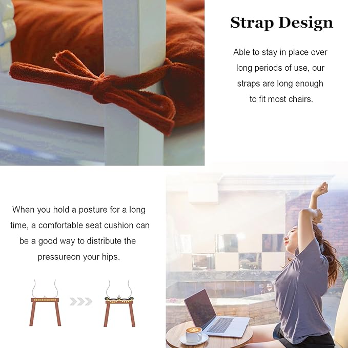 6 Pack Square Seat Cushion Chair Pads for Kitchen Dining Chairs, Soft Comfort Velvet Chair Mat Pillow Cushions with Ties for Office Desk Living Room Tatami 15.5", Orange