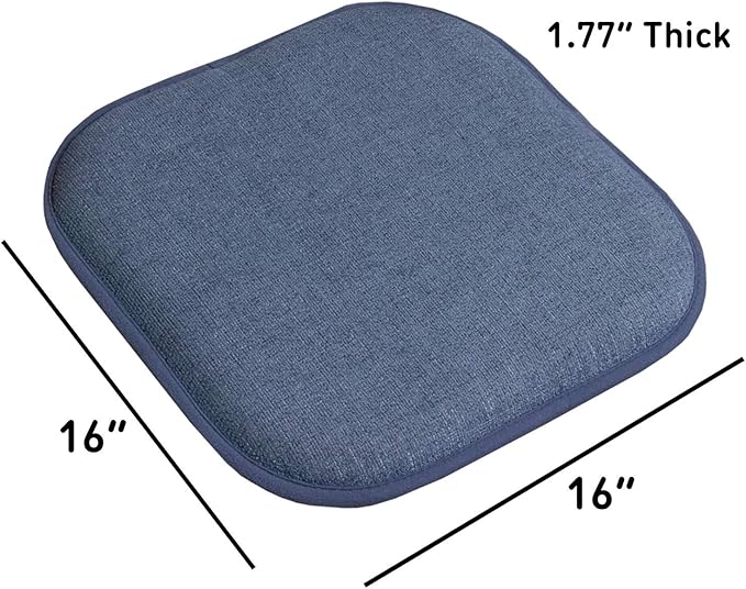 Sweet Home Collection Chair Cushion Memory Foam Pads Honeycomb Pattern Slip Non Skid Rubber Back Rounded Square 16" x 16" Seat Cover, 12 Pack, Alexis Denim