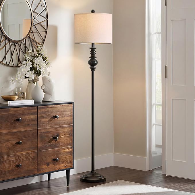 BOBOMOMO 64.25" Farmhouse Floor Lamp for Living Room, Tall Antique Black Standing Lamp with Rotary Switch, Mid-Century Modern Reading Lamp for Bedroom & Office, Minimalist Home Decor Corner Lamp