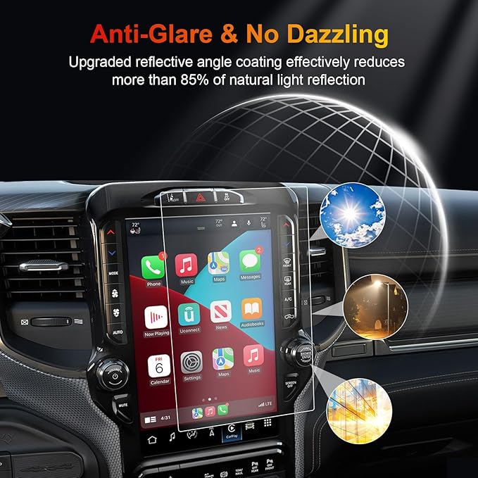 Ram Screen Protector 12 Inch Matte for 2019-2026 Dodge Ram 1500 2500 3500 Uconnect 12 In Touchscreen Ram Pickup Truck Accessories 9H Anti-Fingerprint & Glare Tempered Glass Film