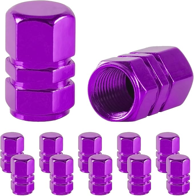 JUSTTOP Car Tire Valve Stem Caps, 12pcs Air Caps Cover, Universal for Cars, SUVs, Bike, Trucks and Motorcycles-Purple