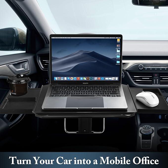 2-in-1 Car Steering Wheel Tray & Back Seat Table with Phone Holder – Height Adjustable Steering Wheel Desk for Car, Laptop & Food Tray, Writing Desk – Fits Cars, SUVs and Truck, 18"