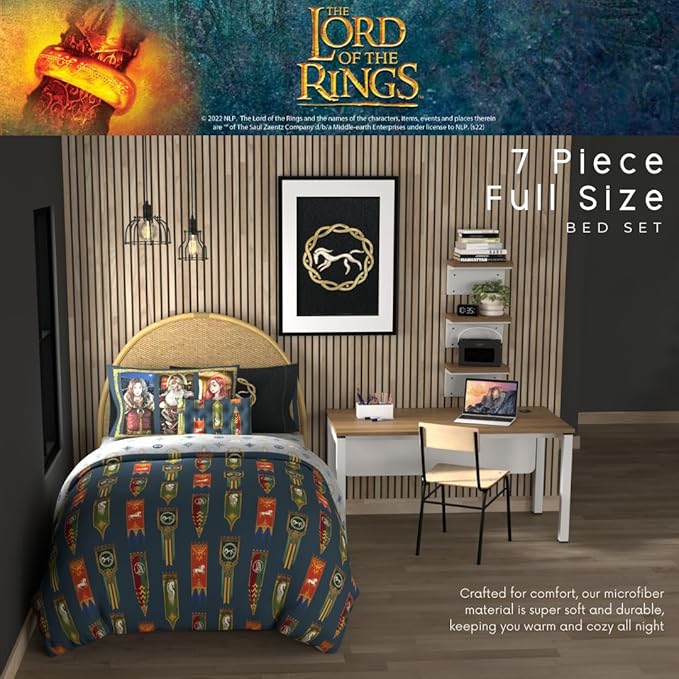 The Lord of The Rings: The War of The Rohirrim Bedding 7 Piece Super Soft Cozy Reversible Comforter and Sheet Set with Sham, Full, (Officially Licensed Product) by Franco
