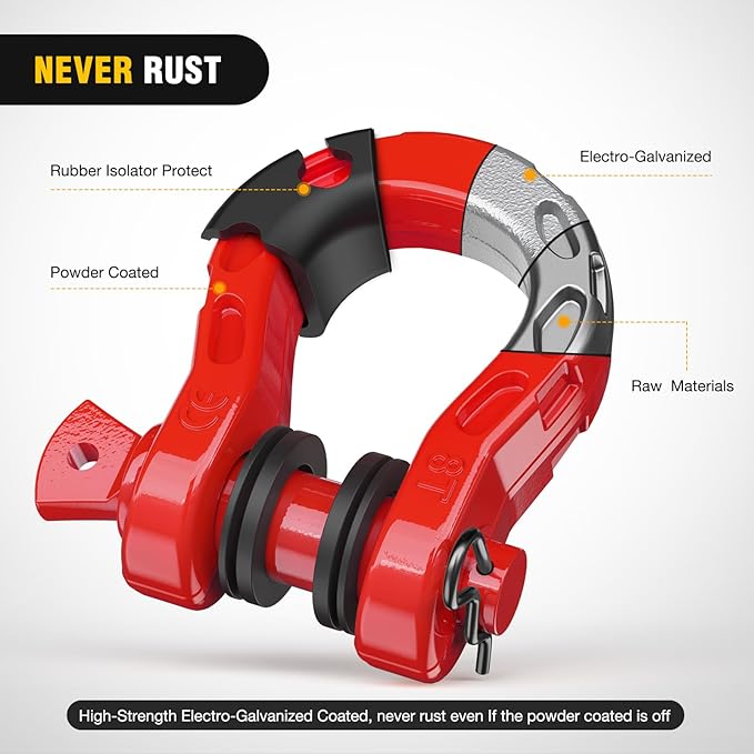 Nilight Heavy Duty Mega D-Ring Shackles(2 Pack) 68,000 lb Break Strength(17,000 lb WLL) w/ 7/8″ Screw Pin & Washers, Forged Steel Off-Road Recovery Shackles for Tow Strap & Winch Gear, Red