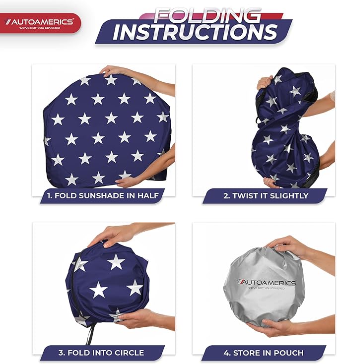 Autoamerics Truck Windshield Sun Shade with Storage Pouch & Anti-Slip Dash Pad - Foldable USA Stars Flag Design - Fits Most SUVs & Trucks - Blocks UV Rays and Keeps Car Cool | X-Large (66 x 36 inches)