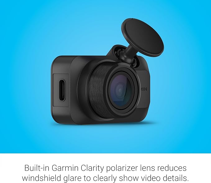 Garmin Dash Cam™ Mini 3, Ultracompact 1080p HD Dash Cam with a 140-degree Field of View, Built in Clarity™ Polarizer, Voice Controlled, Automatic Recording (Renewed)