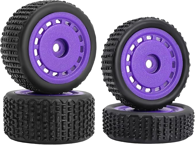 Pre-Mounted Pin Buggy Tires and Wheels Rims Hub Tires Set for 1/24 Losi Micro-B 1/28 Losi Micro-T Wltoys 244016 Upgrade Part (Purple Micro-B)