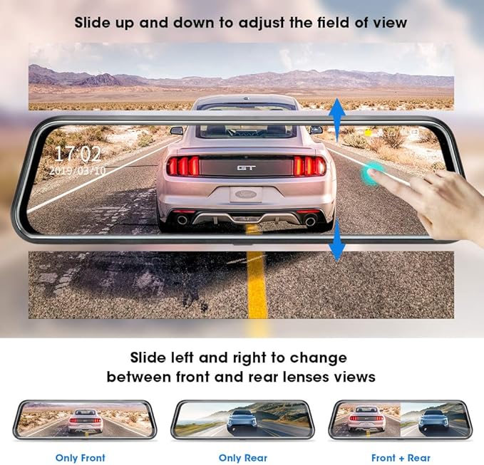 10'' Mirror Dash Cam Night Vision 1080P FHD Full Touch Screen Front and Rear View Backup Camera for Cars Loop Recording Streaming Media 170°Wide Angle Parking Assistance 6M Cable