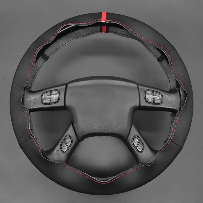 MEWANT Hand Stitched Steering Wheel Cover for Chevy Silverado 1500 2003-2006 Black Genuine Leather Steering Wheel Wrap