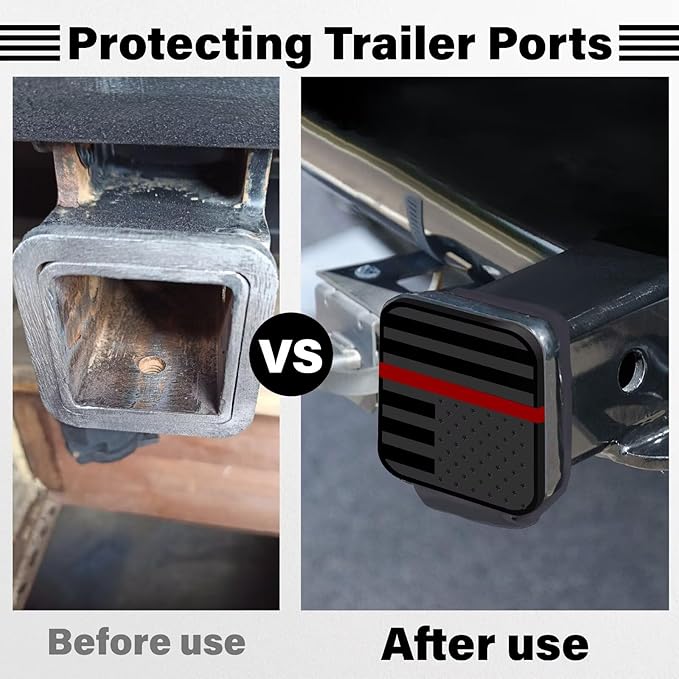 2 Inch Rubber Trailer Hitch Cover, Durable Tow Hitch Covers with American Flag, Car Exterior Accessories Fits for 2 Inches Hitch Receivers, Hitch Cover Tube Plug Cap for Trucks(Black&Red Line)