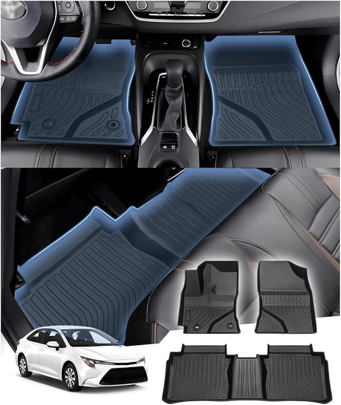 Sunsdrew Floor Mats for Toyota Corolla Sedan 2014-2019 (Not for Hatchback), All Weather Car Mats 2 Rows Floor Liners for Corolla Accessories, TPE Rubber Raised Edge