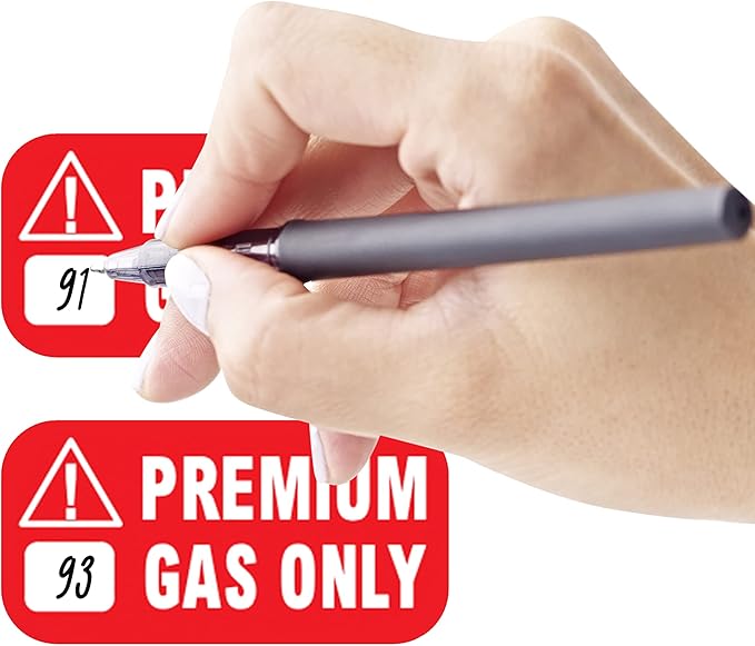 Premium Gas Only Sticker, High Octane Labels 91, 93 Stickers for ATVs, Sports and Race Cars - Weather Proof, Extreme Stick, Commercial Grade by Fuel Stickers - USA Made (2x1 inch), 40 Labels