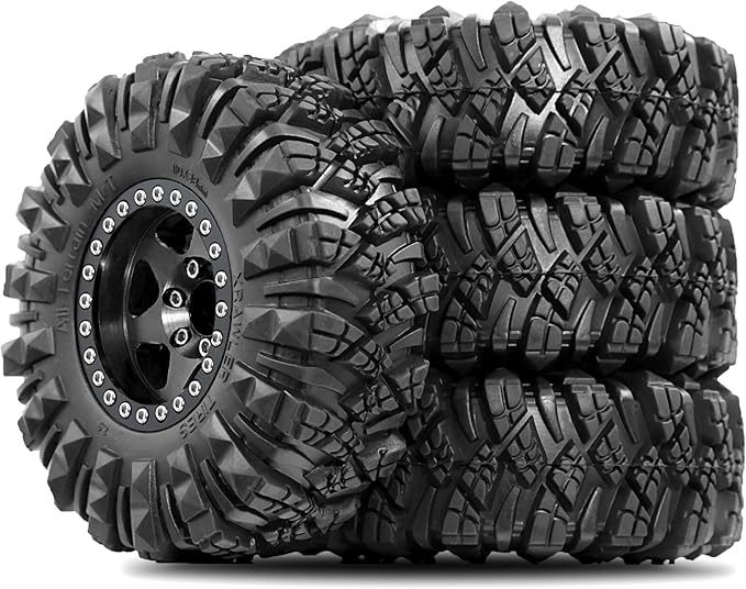 STMU Negative Offset 10.4mm 1.9 Beadlock Wheel Rims Aluminum and 1.9 RC Crawler Tires 4.33 Inch OD Foam Inserts for Traxxas TRX4 Axial SCX10 SCX10 II III RBX10 Redcat Gen 8 (Black)
