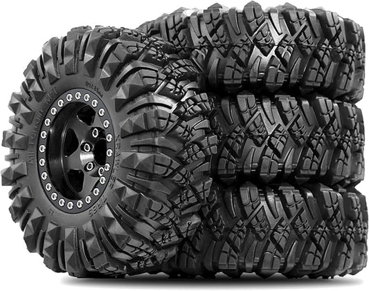 STMU Negative Offset 10.4mm 1.9 Beadlock Wheel Rims Aluminum and 1.9 RC Crawler Tires 4.33 Inch OD Foam Inserts for Traxxas TRX4 Axial SCX10 SCX10 II III RBX10 Redcat Gen 8 (Black)