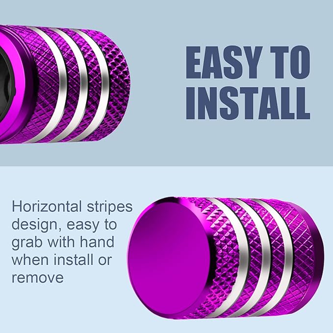 Tire Valve Stem Cap Cover - (5 Pack) Tire Air Caps Metal with Plastic Liner Corrosion Resistant Leak-Proof for Car Truck Motorcycle SUV and Bike Purple