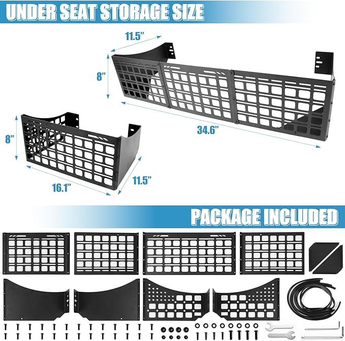 F150 Under Seat Storage Molle Panel for 2015-2026 Ford F150 & 2017-2026 F250 F350 Super Duty Supercrew/Crew Cab Interior Accessories, Truck Rear Underseat Molle Panel Organizer and Storage Box