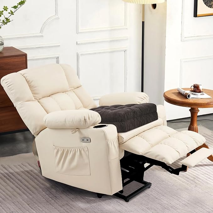 Recliner Cushions for Elderly, 20x20x4 Inch Thick Chair Cushion for Shorter Users Patent Design Soft Tufted Dual Layer Booster Seat Cushions for Seniors Recliner Risers Taupe 1P