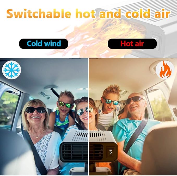 Car Heater 12V, 150W Portable Car Heater Fan with Dual Heating & Cooling, Quick Defrosting & Demisting for Windshield, Universal for Truck/SUV/Car (Cigarette Lighter Plug)