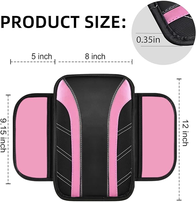 NBTEPEM 6 Pcs Pink Car Accessories Set, Sport Leather Steering Wheel Cover 14.5-15inch Universal, Microfiber Leather Car Center Console Cover, Seat Belt Cushion, Cup Holder Coaster (Black-Pink)