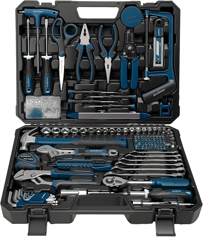 Enventor Tool Set, 220-Piece Home Tool Kit with Toolbox, Wrench and Hand Tools for Home Repairs, Auto Maintenance, DIY & General Use,Household Repair Tools for Men & Women, Blue