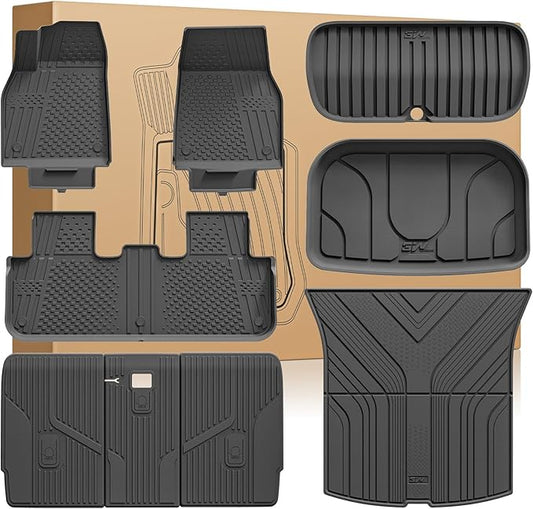 3W Tesla Model Y Juniper Floor Mats(Not for Standard), Front Rear Cargo Liner & Seatback Protector, Custom Fit 2025 2026 Model Y Accessories, TPE All Weather Odorless Non-Slip