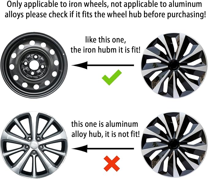 ABX Hubcap Wheel Covers Hub Caps 14 Inch Set of 4 Black & Silver Universal Wheel Rim Cover R14 Stylish Car Decor Wheel Covers for Toyota Camry Nissan Mazda (black-01, 14 inch)